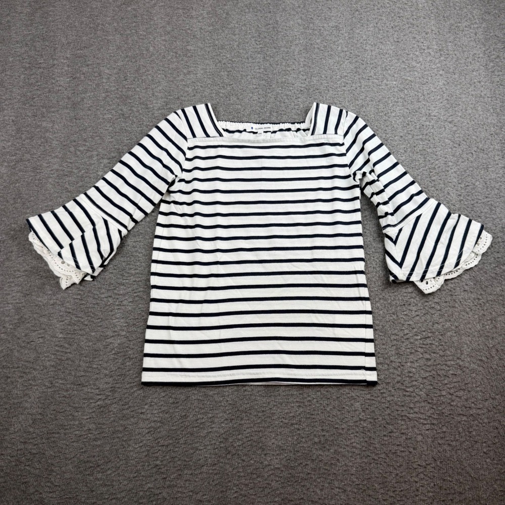Global Work Bell Sleeve Top Women's XXL White Striped Lace Trim GWK19281AD